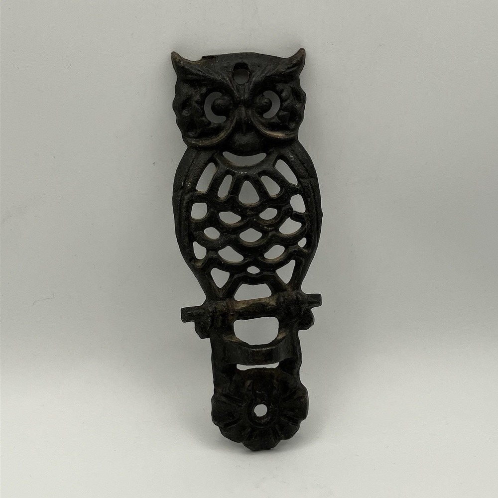 1960's Owl Cast Iron Swivel Hook Holder Only / Wall Mount / Black / No Hook